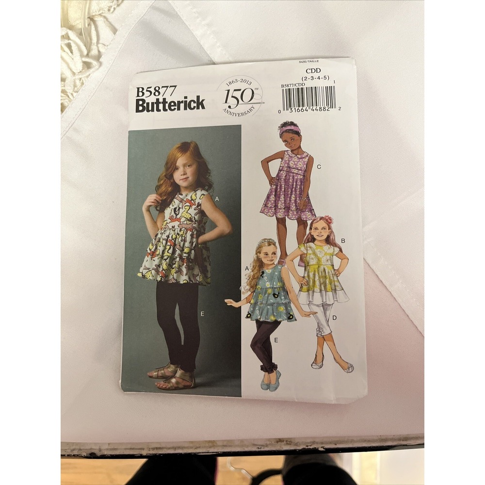 Butterick B5877 Girls Top Tunic Dress Belt Leggings Pattern Sz 2-5 Uncut